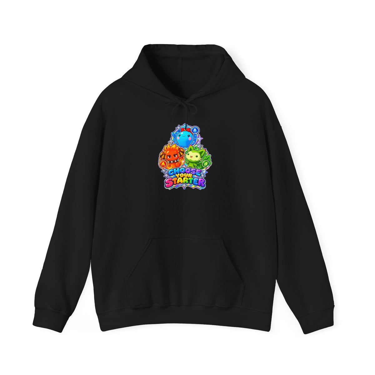Holo starters hoodie in white, back view – Choose Your Starter Holo design, official Roco Kingdom merch