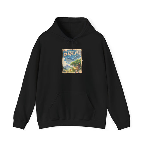 Carosia postcard hoodie in white, back view – Carosia Postcard design, official Roco Kingdom merch
