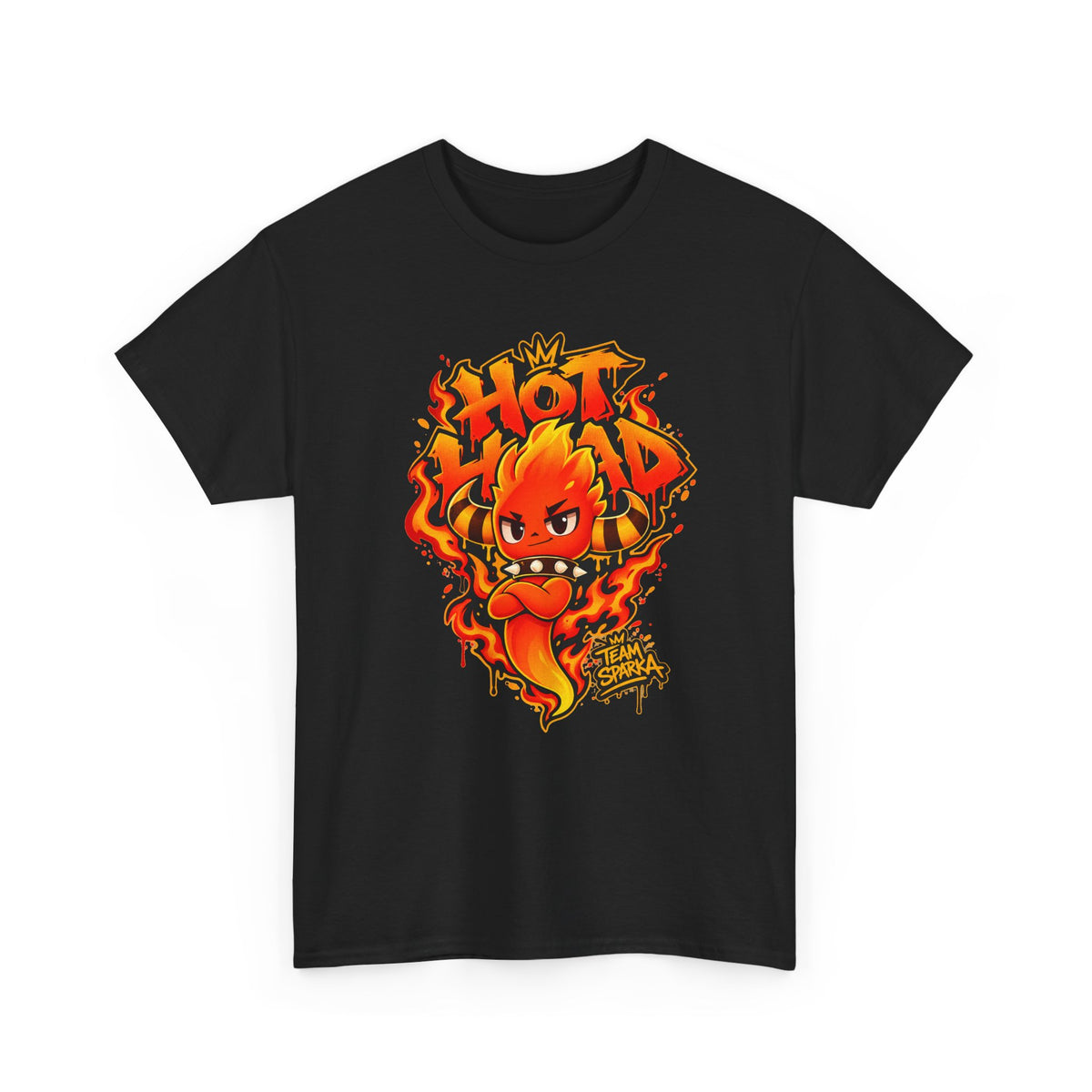 Roco Kingdom fire type shirt in white, back view – Sparka Hot Head Graffiti design, official Roco Kingdom merch