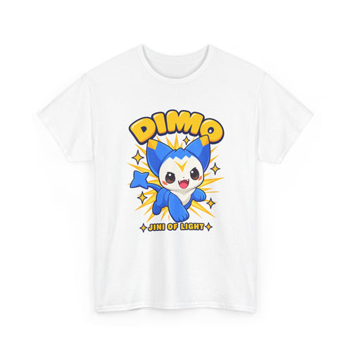 Dimo t-shirt in white, front view – Dimo Jini of Light design, official Roco Kingdom merch