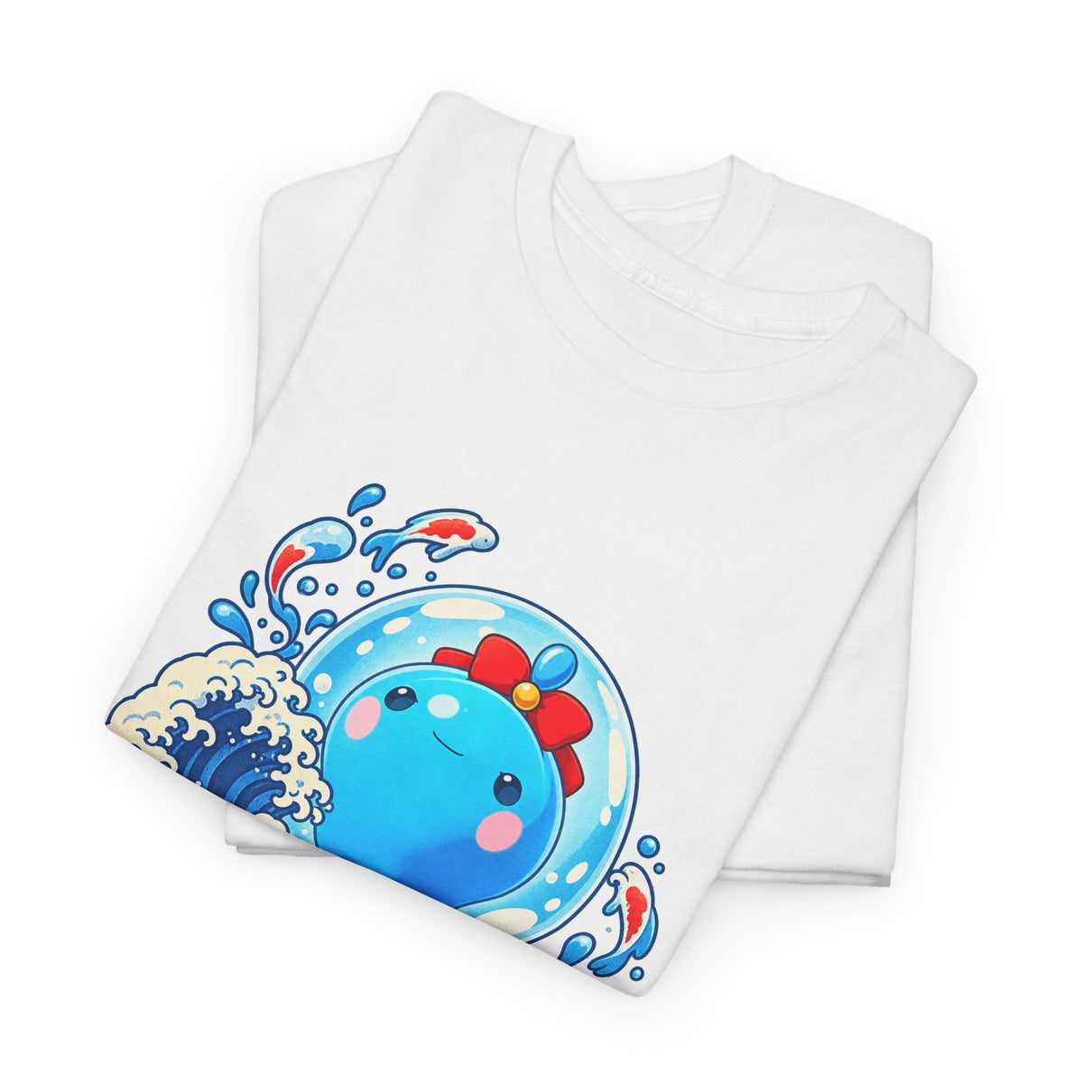 Cerulla water type tee in white, folded – Cerulla Big Wave design, official Roco Kingdom merch