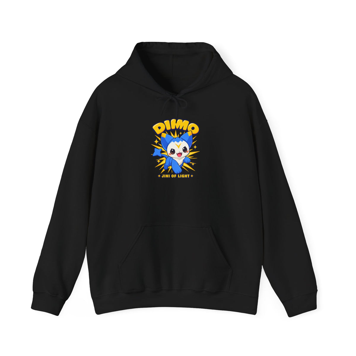 Dimo hoodie in white, back view – Dimo Jini of Light design, official Roco Kingdom merch