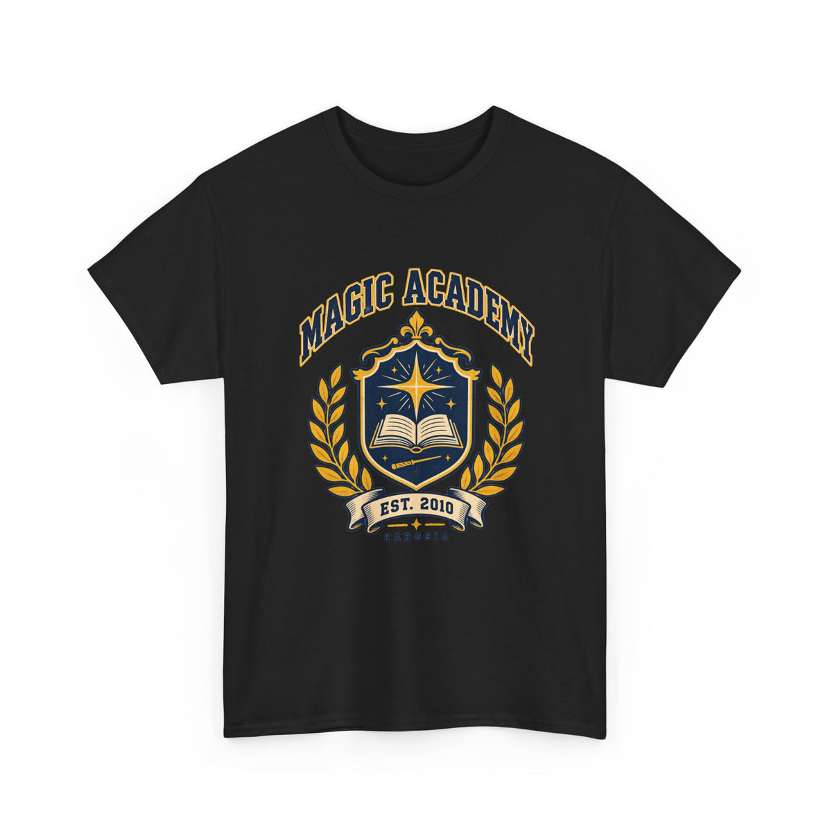 Magic Academy shirt in white, back view – Magic Academy Crest design, official Roco Kingdom merch