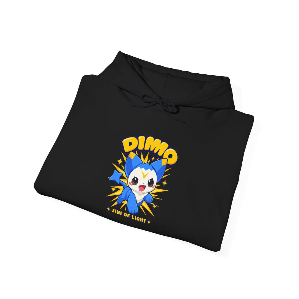 Dimo hoodie in black, folded – Dimo Jini of Light design, official Roco Kingdom merch