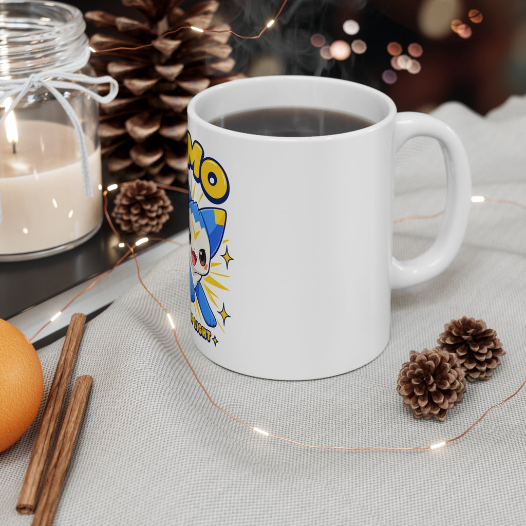 Dimo mug, on a desk – Jini of Light design, official Roco Kingdom merch