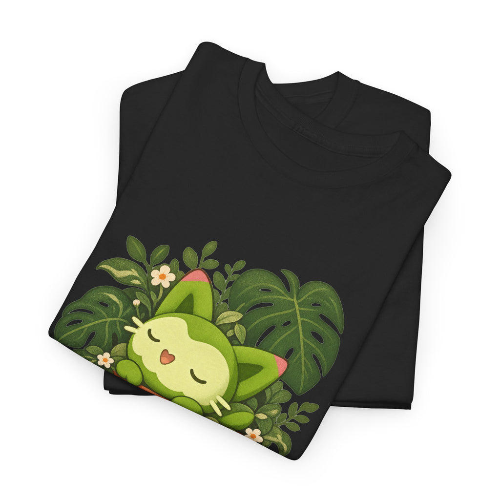 Team Meevy shirt in black, folded – Meevy Grow at Your Own Pace design, official Roco Kingdom merch