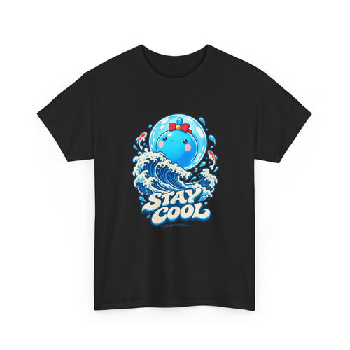 Team Cerulla shirt in white, back view – Cerulla Stay Cool design, official Roco Kingdom merch
