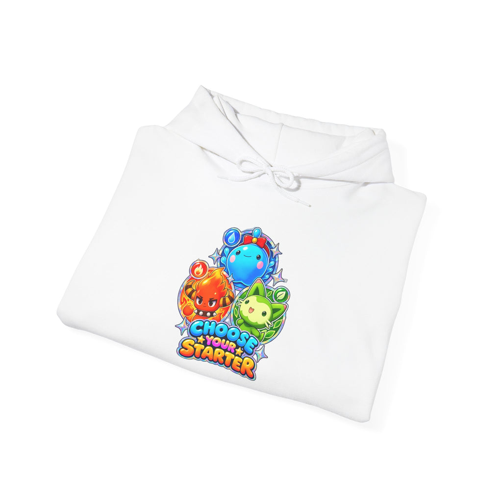 Roco Kingdom starter hoodie in black, front view – Choose Your Starter design, official Roco Kingdom merch