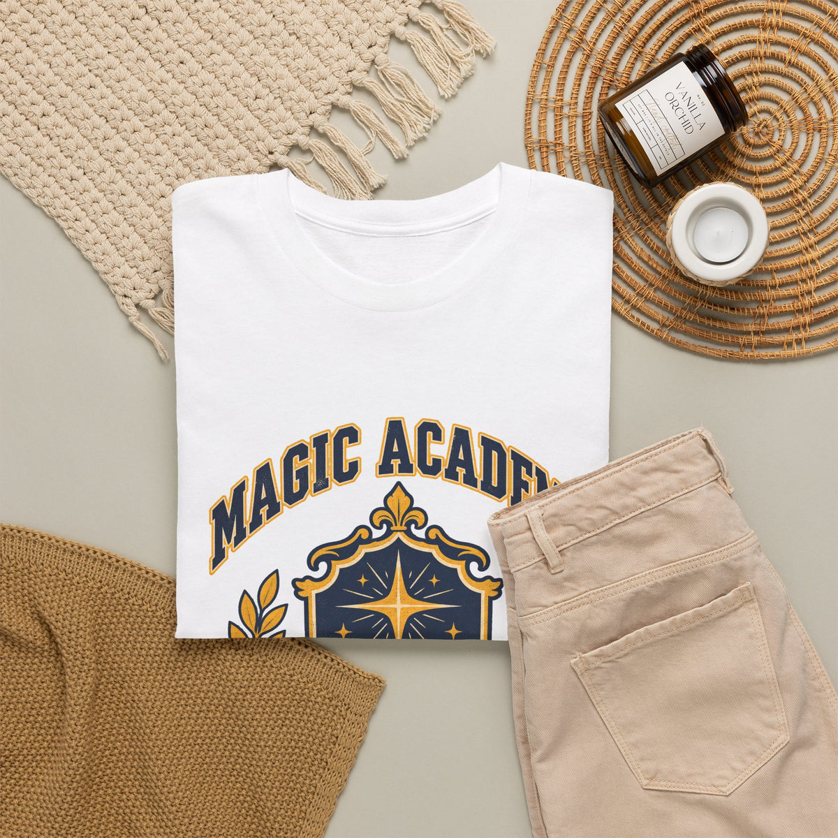 Magic Academy shirt in black, front view – Magic Academy Crest design, official Roco Kingdom merch