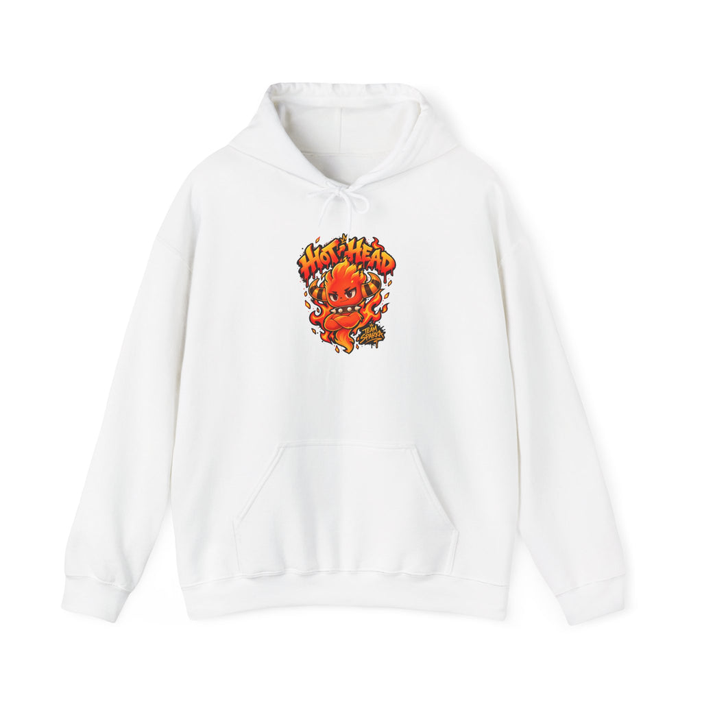 Team Sparka hoodie in white, front view – Sparka Hot Head design, official Roco Kingdom merch