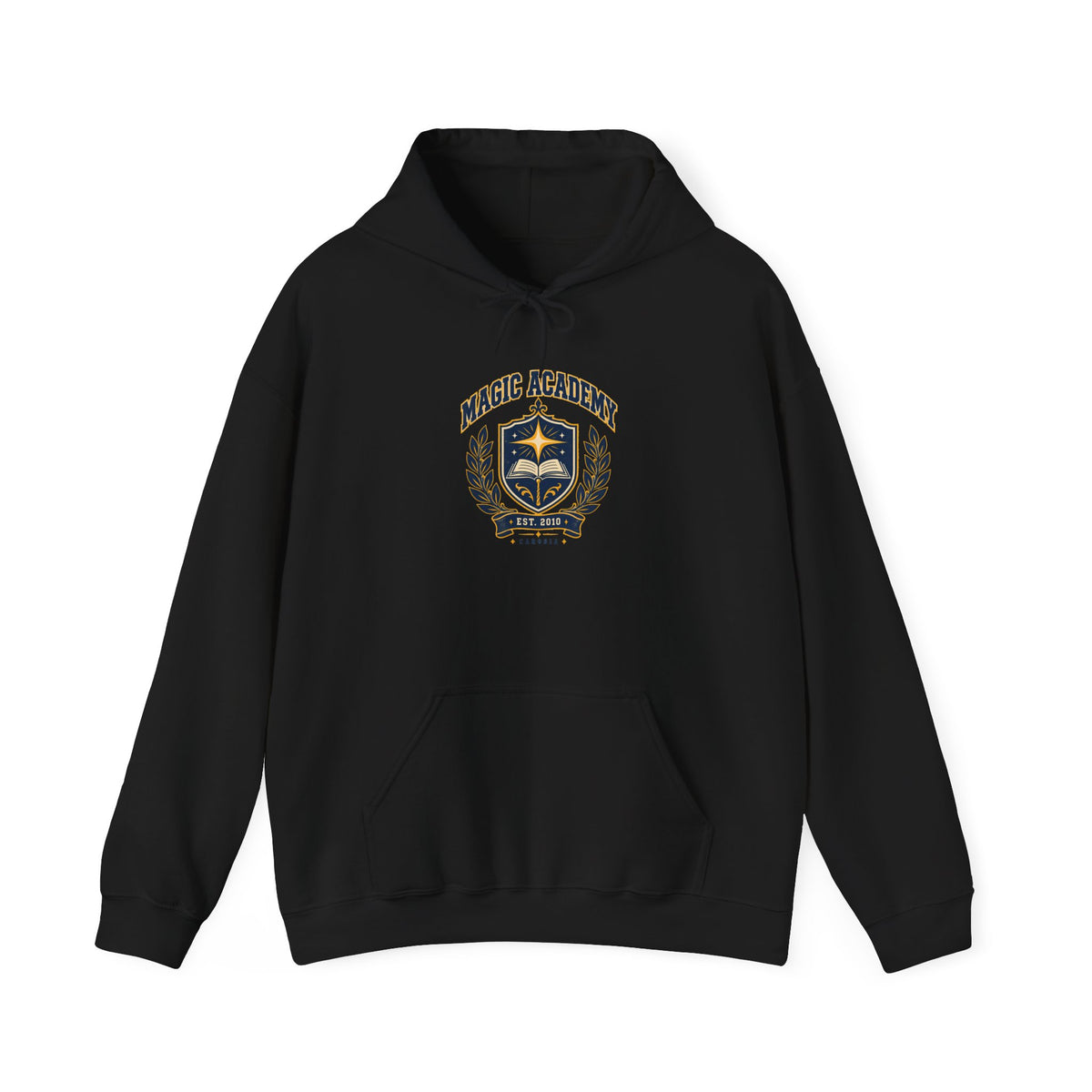 Magic Academy varsity sweatshirt in white, back view – Magic Academy Varsity design, official Roco Kingdom merch