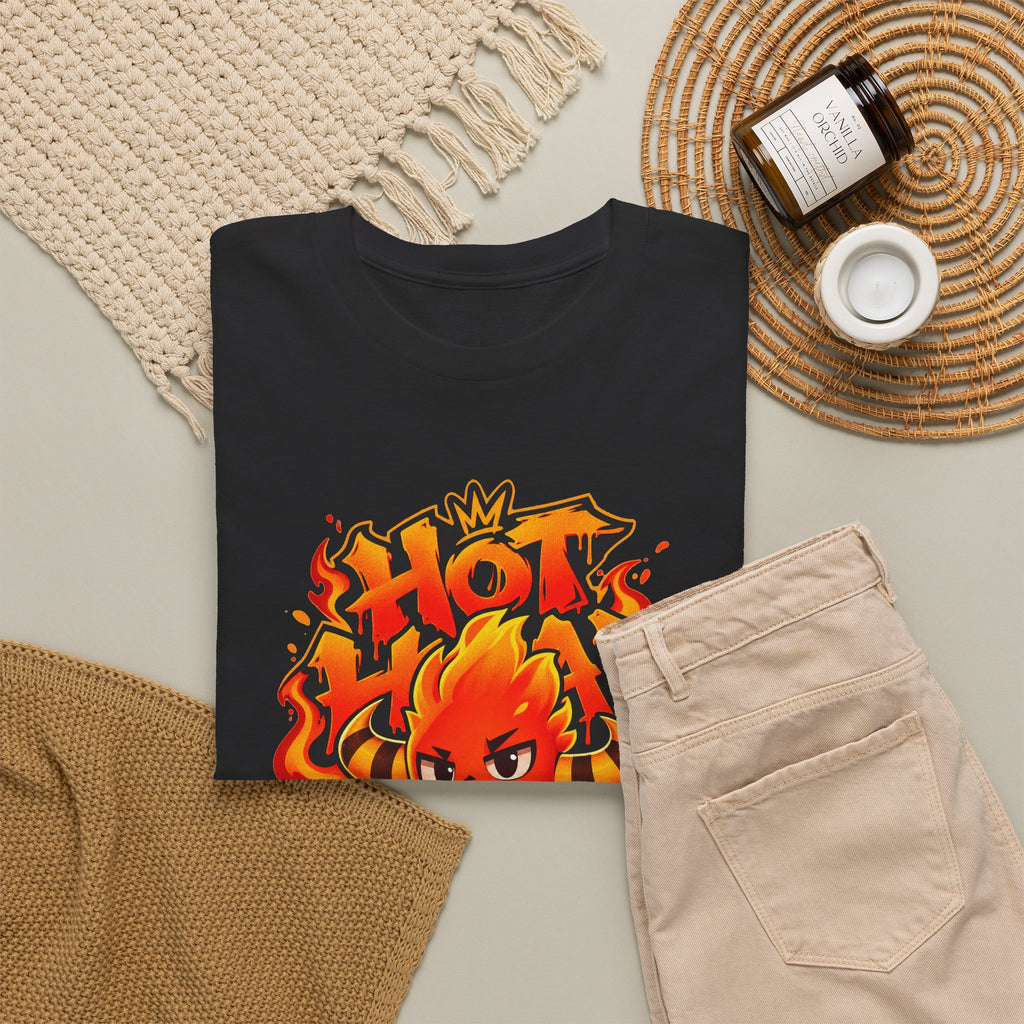 Roco Kingdom fire type shirt in black, folded – Sparka Hot Head Graffiti design, official Roco Kingdom merch