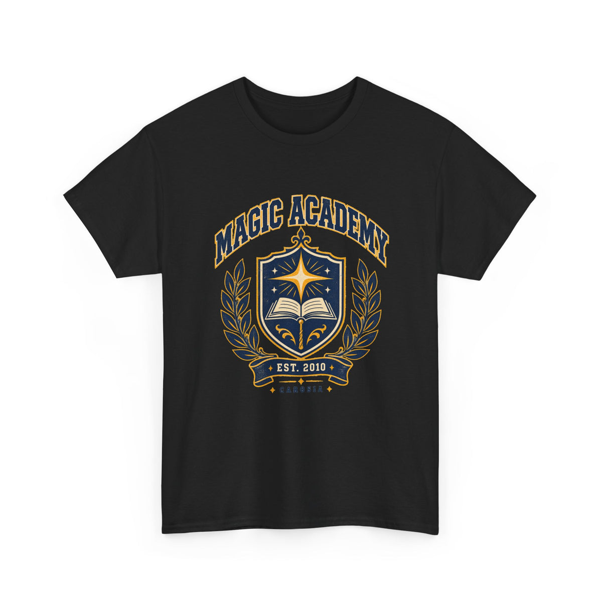Magic Academy varsity tee in white, back view – Magic Academy Varsity design, official Roco Kingdom merch