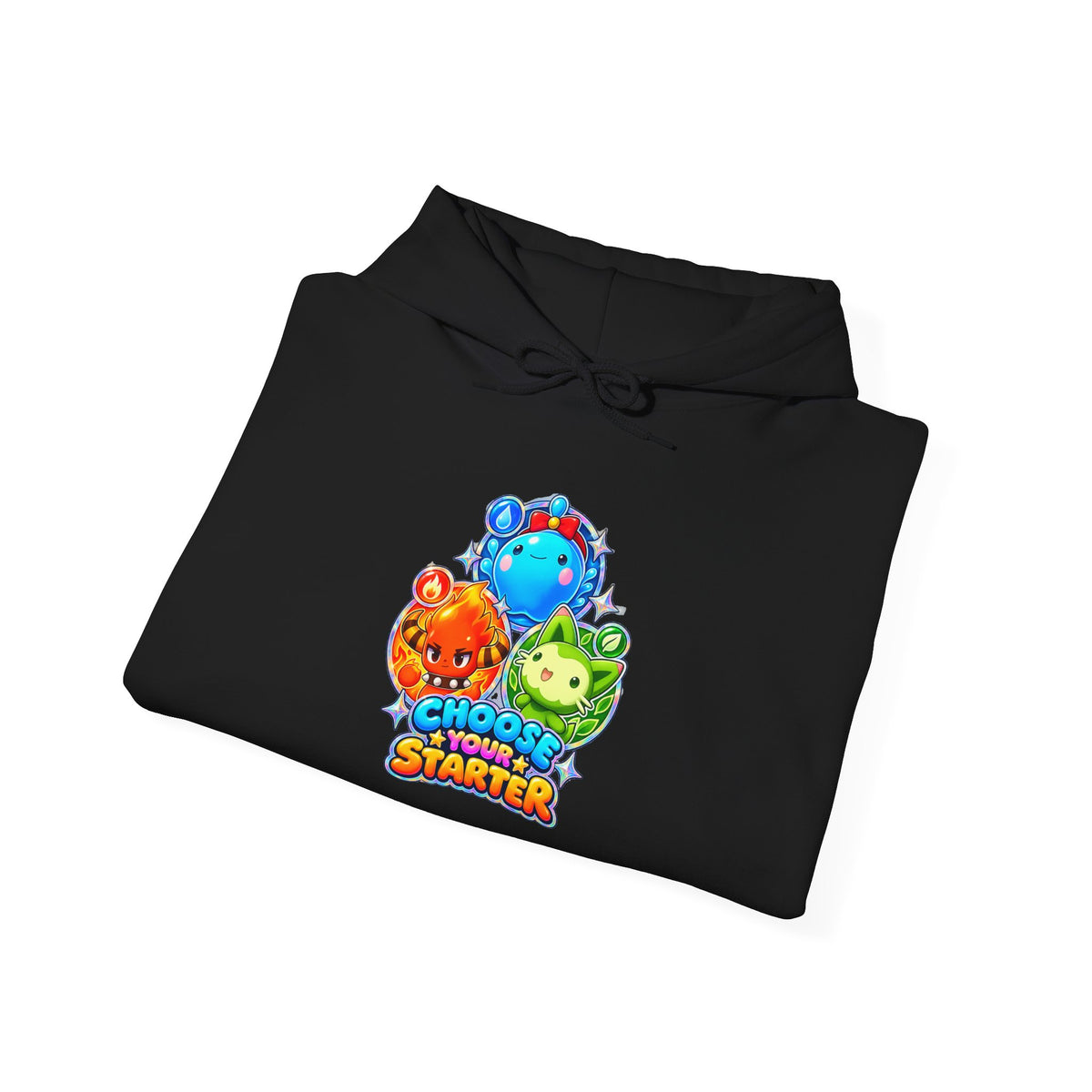 Roco Kingdom starter hoodie in black, folded – Choose Your Starter design, official Roco Kingdom merch