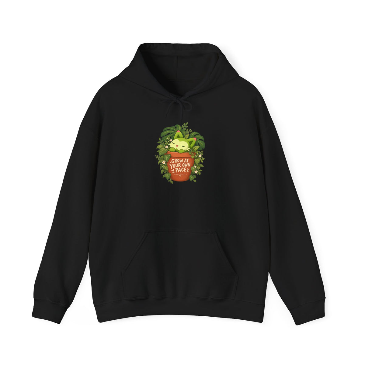 Meevy grass type hoodie in white, back view – Meevy Jungle Pot design, official Roco Kingdom merch