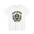 Magic Academy varsity tee in white, front view – Magic Academy Varsity design, official Roco Kingdom merch