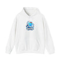Roco Kingdom water type hoodie in white, front view – Cerulla Big Wave design, official Roco Kingdom merch