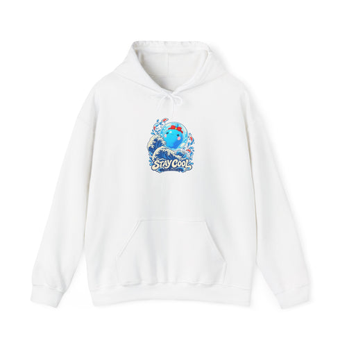 Roco Kingdom water type hoodie in white, front view – Cerulla Big Wave design, official Roco Kingdom merch