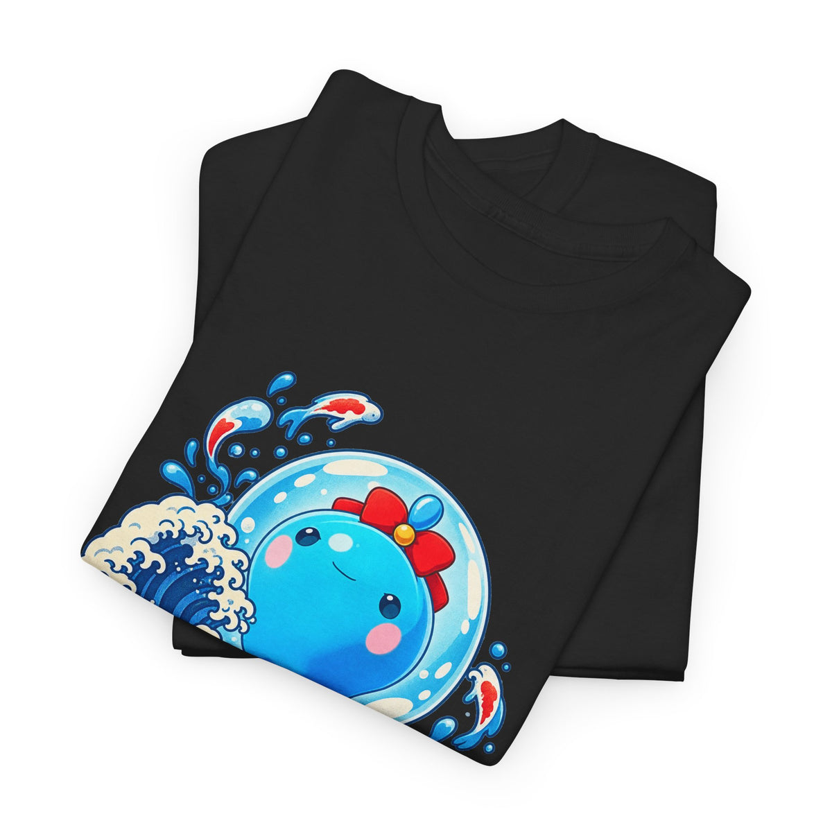 Cerulla water type tee in black, folded – Cerulla Big Wave design, official Roco Kingdom merch