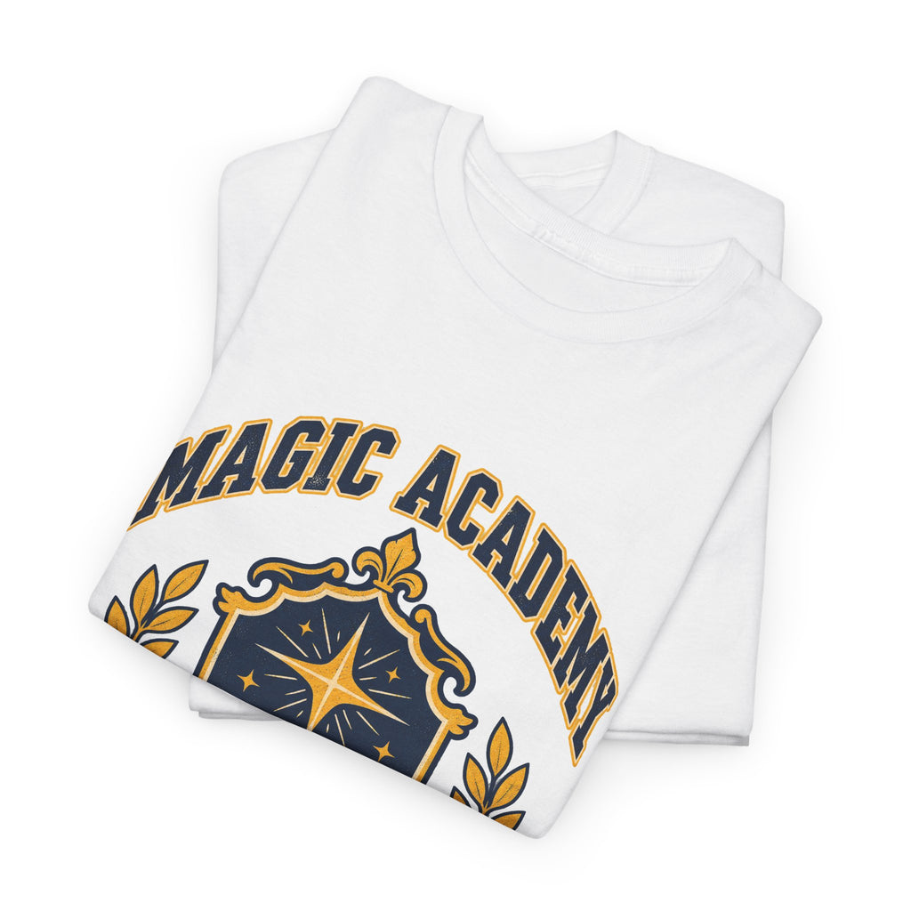Magic Academy shirt in white, folded – Magic Academy Crest design, official Roco Kingdom merch