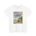 Carosia stamp shirt in white, front view – Greetings from Carosia Stamp design, official Roco Kingdom merch
