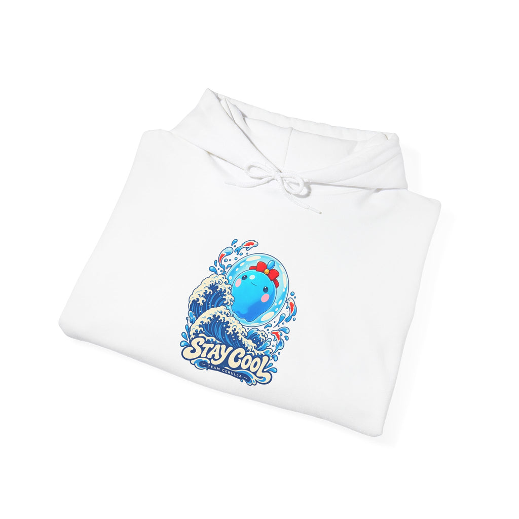 Roco Kingdom water type hoodie in black, front view – Cerulla Big Wave design, official Roco Kingdom merch