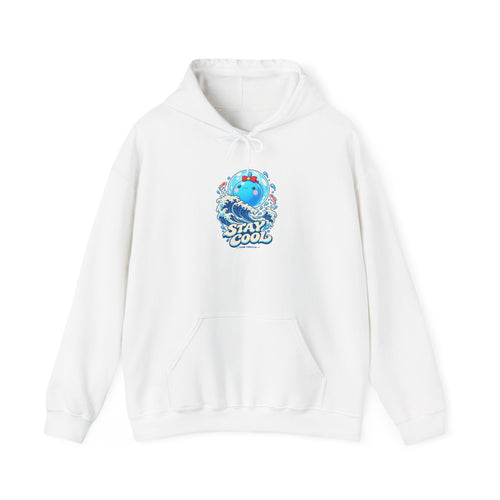 Team Cerulla hoodie in white, front view – Cerulla Stay Cool design, official Roco Kingdom merch
