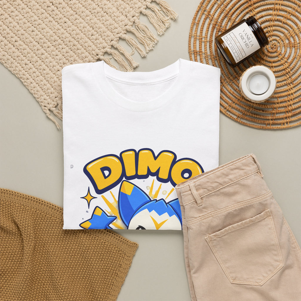 Dimo shirt in black, front view – Dimo Light Burst design, official Roco Kingdom merch