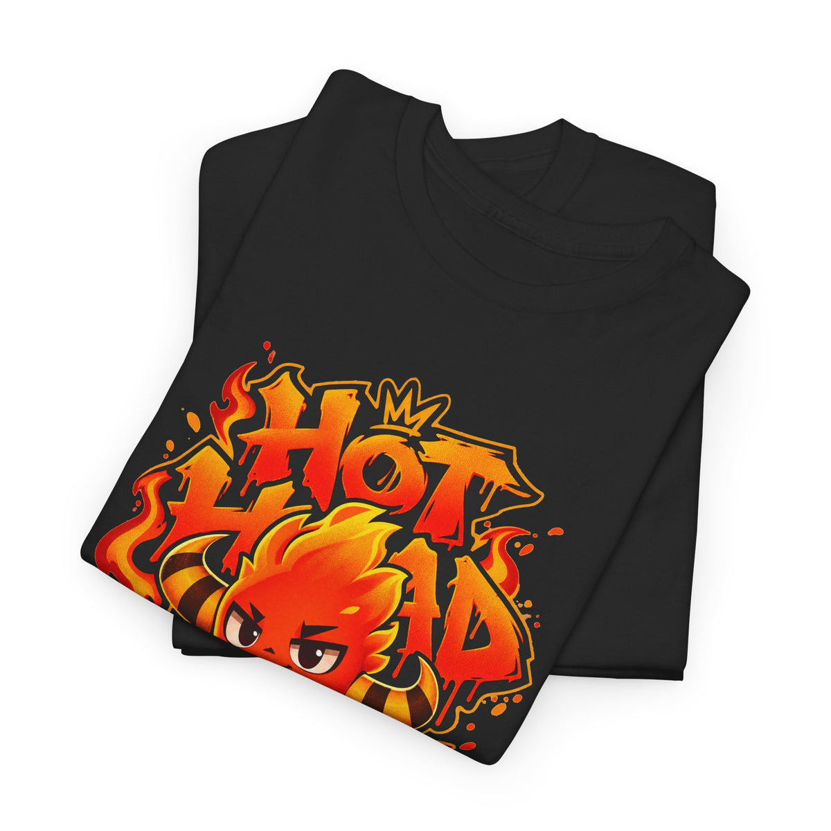 Roco Kingdom fire type shirt in black, folded – Sparka Hot Head Graffiti design, official Roco Kingdom merch